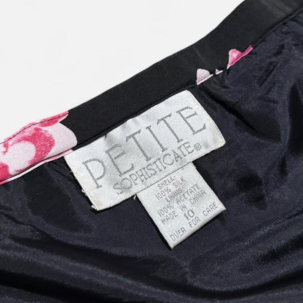 VTG 90s Petite Sophisticate Black, Pink & Yellow Floral Silk Femme Mini Skirt - Picture 7 of 7